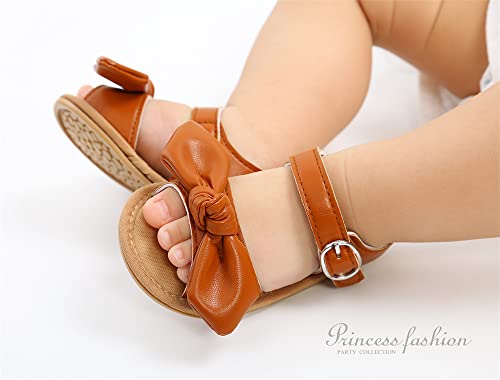 Image of Meckior Baby Toddler Infant Girls PU Leather Soft Open Toe Summer Sandals Flower Princess Flat Shoes