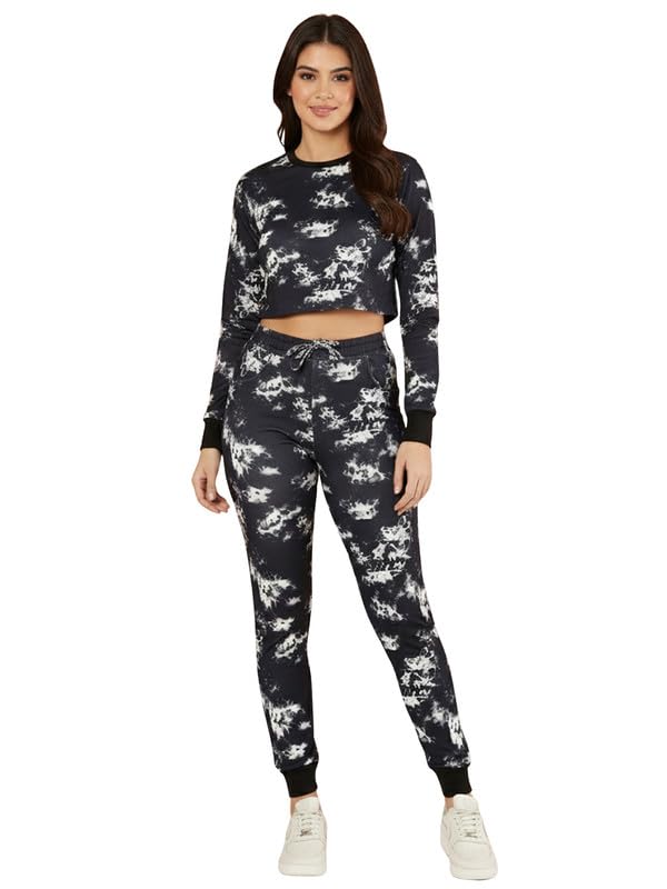 de trendz Women's Black Cotton Lycra Blend Tie Die Tracksuit | Co-ord Set For Women| Track Suit Set For Women-picture-26