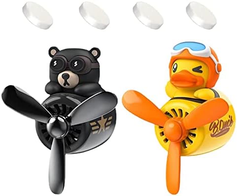 2 Pieces Car Air Fresheners, Cute Bear Pilot Car Diffuser, Propeller Air Outlet Vent Fresheners, Car Perfume Suitable for Car Interior Decoration (Bear+Duck)