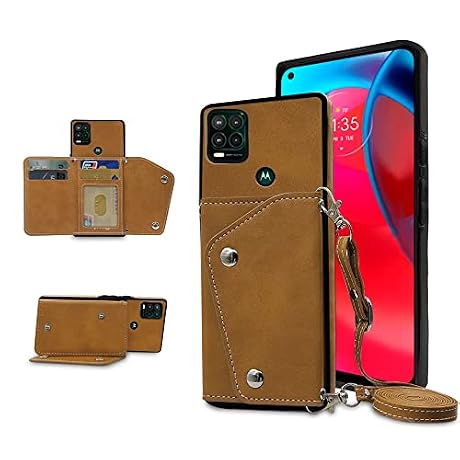 Compatible with Moto G Stylus 5G 2021 Wallet Case with Crossbody Shoulder Strap and Stand Leather Credit Card Holder Cell Accessories Phone Cover for Motorola GStylus G5 XT2131DL Women Girls Brown