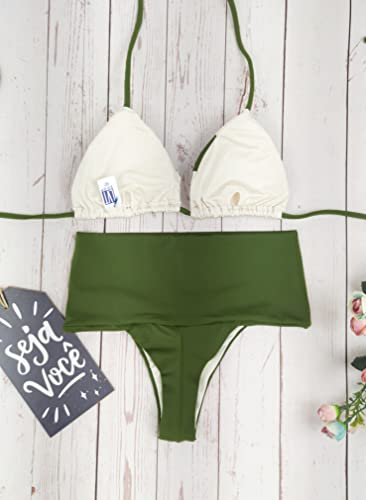 Biquíni Cortininha Hot Pants Cintura Alta fio Dental C/Bojo Tamanho:G;Cor:Verde Texturizado