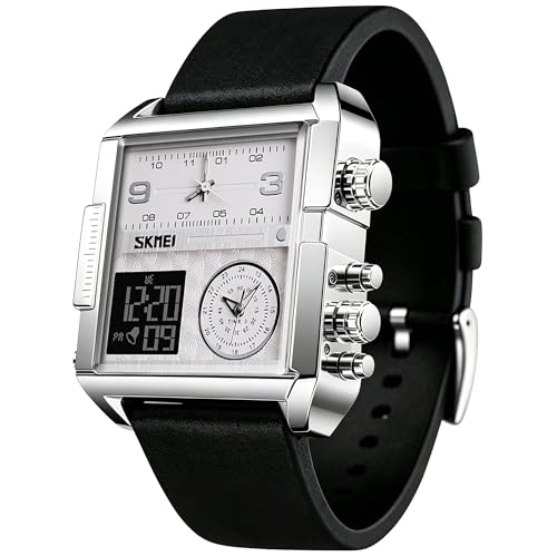 Image of SKMEI Men's Digital Sports Watch, LED Square Large Face Analog Quartz Wrist Watch with Multi-Time Zone Waterproof Stopwatch