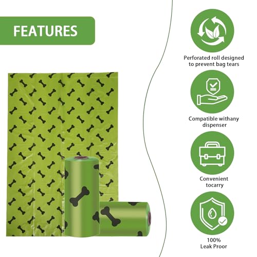 Image of HZDHCLH Poop Bags for Dogs Leak Proof Extra Thick Dog Poop Bags, Green Bones 8 Rolls 9 inch x 13 inch Lavender Scented Pet Waste Bag, 120 Count