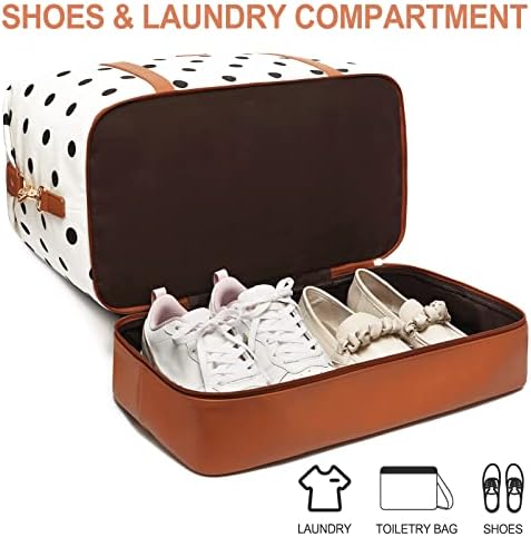Weekender Bags for Women Canvas Overnight Bags Black Dots Travel Duffle Bag with Shoes Compartment 2 Weekender Bags for Women Canvas Overnight Bags Black Dots Travel Duffle Bag with Shoes Compartment