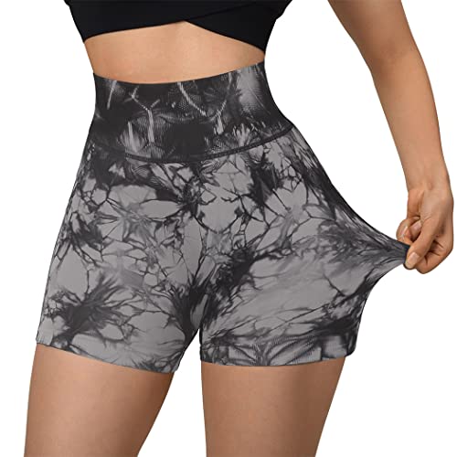 Suuksess Women Seamless Booty Shorts Scrunch Butt Lifting High Waisted Workout Shorts (3" Black Tie Dye, M) #TOP5