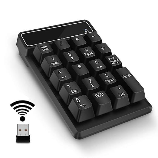 MT-VIKI Wireless Number Pad Portable Mini USB 2.4GHz 19-Key Financial Accounting Numeric Keypad Keyboard Extensions