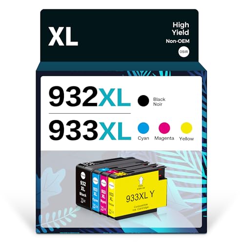 932XL 933XL Compatible Ink Cartridge Combo Pack Replacement for HP 932 933 Work for HP OfficeJet 6100 6600 6700 7110 7510 7612 7610 Printers, 4 Packs (Black, Cyan, Magenta, Yellow)