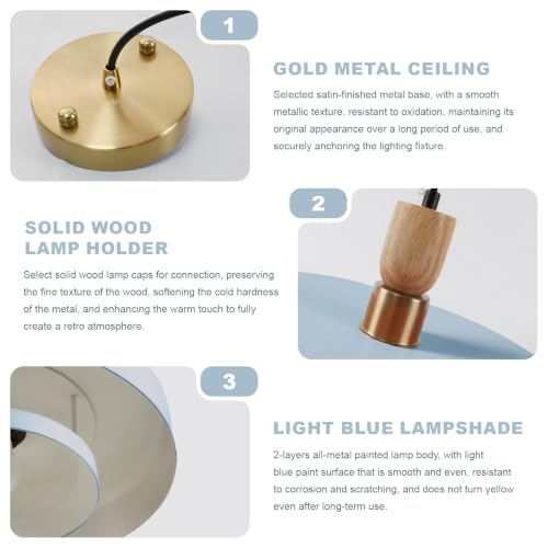 Image of Light Blue Pendant Light, Mid-Century Modern Wood Hanging Lamp | Adjustable 59 inch Cord, Fits Flat / Sloped Ceilings, E26 Socket, Ideal For Kitchens, Dining Rooms, Bedrooms, Living Rooms