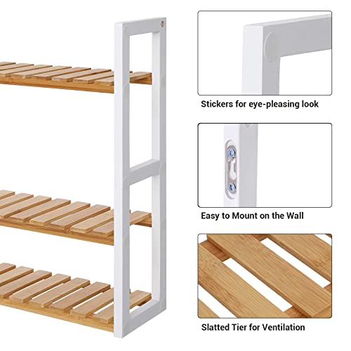 Songmics Bamboo Bathroom Shelf, 3-Tier Adjustable Plants Rack, Wall-Mounted Or Stand, In The Living Room, Balcony, Kitchen, Natural And White Ubcb13Wn #TOP8