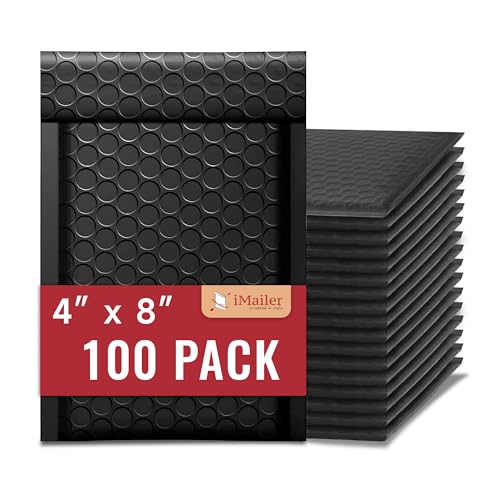 iMailer - Bubble Mailers 4x8 Inch -100 Counts Padded Envelopes Shipping Bags Black with Self Seal Adhesive Strip