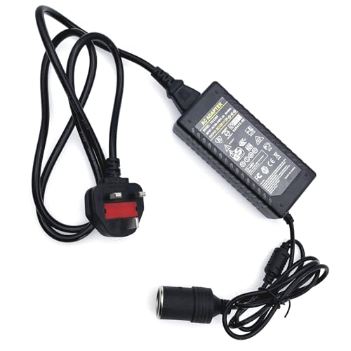 JZK 12V 5A Power supply adapter AC 100V-240V 1.8A to DC 12V 60W AC DC Car power charger converter transformer, with cigarette lighter socket for tyre inflator, CCTV camera DVR, LED strip light