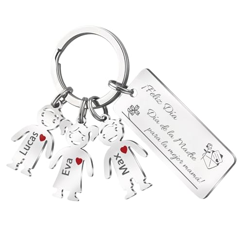 JONZIN Llaveros Personalizados para el Día de la Madres, Llavero Personalizado Grabado con los Nombres de Los Hijos y un Texto, Regalo Personalizado para el Día de la Madre para Mamá (Día de la Madre)
