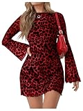 Milumia Women's Leopard Print Mini Dress Y2k Bell Long Sleeve Cheetah Short Dresses Going Out Red Medium