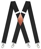 MENDENG Black Suspenders for Men with 4 Snap Hooks Adjustable Braces Groomsmen