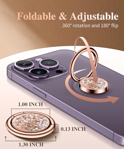 GVIEWIN Suporte de anel de celular com glitter, suporte de metal para suporte magnético de carro com