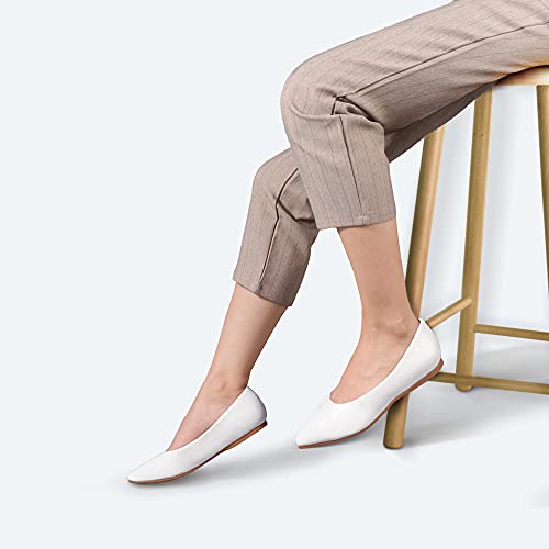 Idifu Women's Comfortable Pointed Toe Flats Shoes Dress Wedding Work Business Dancing Ballet Flats For Women Lady Bride (White Pu, 8 M Us) #TOP4