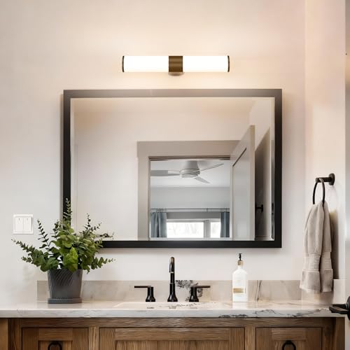 PRINCEWAY LED Spiegelleuchte Bad Lampe Wand Schwarz über Badezimmer Spiegel, 40CM Breit Spiegellampe, 8W 800Lm 230V Nicht Dimmbar Wandleuchte, 3 Lichtfarben Modi, IP44 Wasserdicht, Kein Schalter