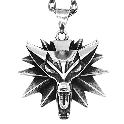 The Witcher 3 Necklace, Witcher Medallion The Witcher Merchandise for Men Women | Wolf Head Zinc Alloy Pendants, Anime Cosplay Jewelryä¸¨Wolf Head Pendant Geralt Necklace Video Game Gift for Witcher Fan