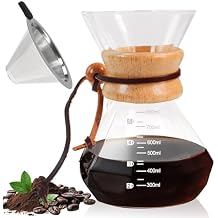 Pour Over Coffee Maker 800ml 27.1oz Glass Drip Coffee Maker with 304 Stainless Steel Filter High Borosilicate Glass Duckbill Spout Solid Wood Handle Pour Over Coffee Dripper for Daily Brewing