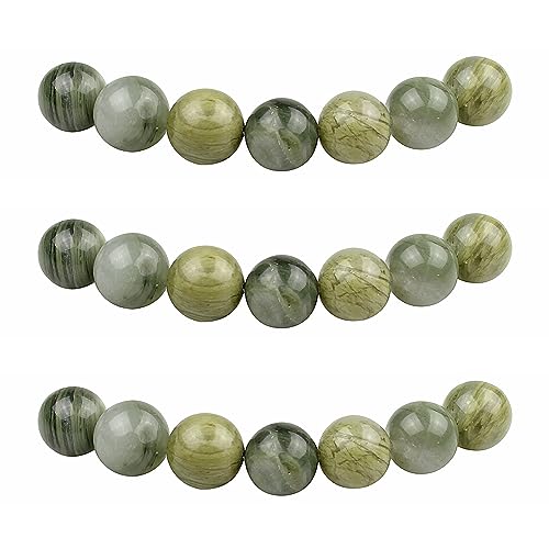 MJDCB Natural Round Stone Beads 8mm Grass Green Jade Loose Gemstone Beads for Jewelry Making Bracelet Necklace 43pcs