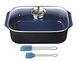 GSW 800419 Ceramica Kobaltblau Induktion Rechteckbräter mit Aroma-Glasdeckel 40x26x11cm / ca. 8,0 Liter-inkl. Backpinsel-Set 2-teilig, Aluguss, schwarz/blau, 40 cm, 4-Einheiten