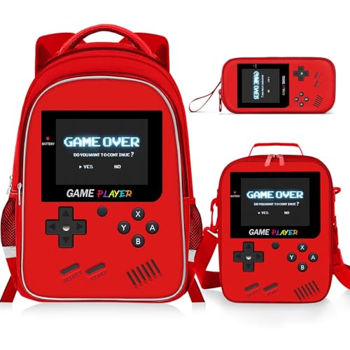 ZHIMEBYE Backpack for School Boys,3pcs Boys Backpack and Lunch Box Set for Elementary Middle School, 17″ Video Game Bookbag for Ages 6-18 Kids Children Teens
