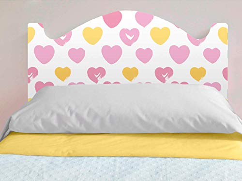 Oedim Cabecero Cama Infantil PVC Impresión Digital Corazones Rosas y Amarillos | 100 x 100 cm | Disponible en Varias Medidas | Cabecero Ligero, Elegante, Resistente y Económico