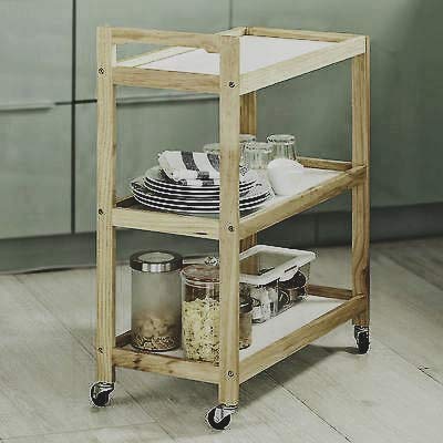 Image of 3-Tier Solid Wood Rolling Bar Cart - Wine Serving Trolley with Wheels, Kitchen Storage, Seasoning Rack - Dining Room (Brown Polish, Style 5)