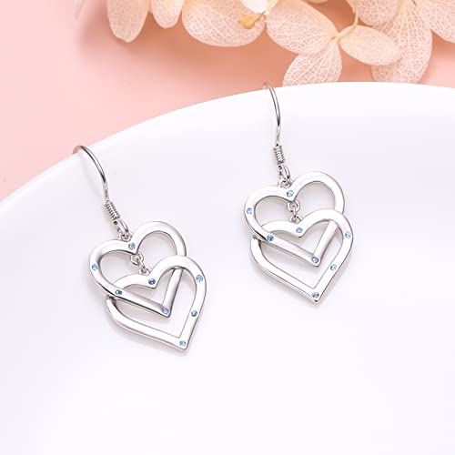 Jzmsjf S925 Sterling Silver Heart Dangle Drop Stud Earrings Heart Hooks Earrings Jewelry Birthday Gifts For Women Girlfriend #TOP4
