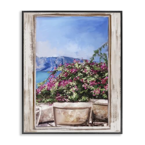 'Through Window View Seaside Flower Garden'| Framed Giclee Art
