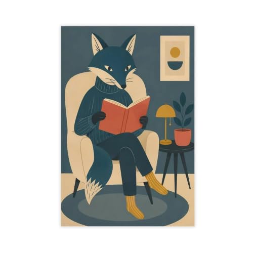 Poster renard bleu-vert en toile forêt 40x61 cm pour chambre