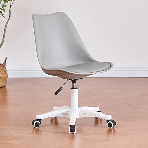 Ergonomic Armless Acrylic Office Chair with Wheels Height Adjustable & 360° Swivel Modern Clear Desk Chair for Home Office Cute Rolling Vanity Chair Grey