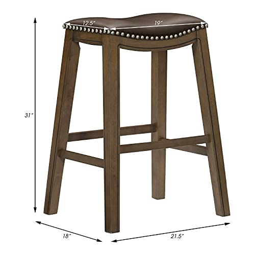 Lexicon Alviso Wooden Saddle Seat Pub Height Stool, 29" Sh, Brown #TOP2