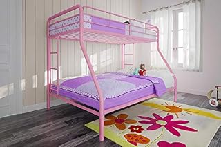 DHP Twin-Over-Full Bunk Bed with Metal Frame and Ladder, Space-Saving Design, Pink