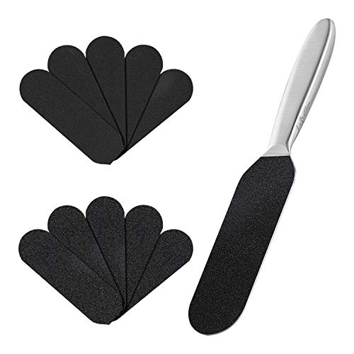 Pedicure Foot File Callus Remover for Dead Skin Professional, Stainless Steel Feet Scrubber with Ten Free Refill Grits Double-Sided Replacement Pads Easy Foot Scrubber Pedicure Salon