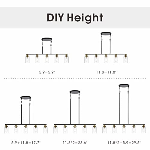 Kpiok Island Light For Kitchen, 5-Light Dining Room Light Fixture With Clear Glass Shade, Matte Black And Gold Finish Kitchen Island Pendant Lighting For Dining Table Kitchen Island Living Room #TOP6