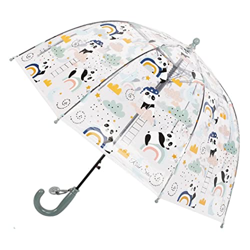 Chesoon Enfants Dôme Parapluie pour garçons filles Parapluie transparent à ouverture automatique avec des motifs de panda mignon poignée incurvée,Vert