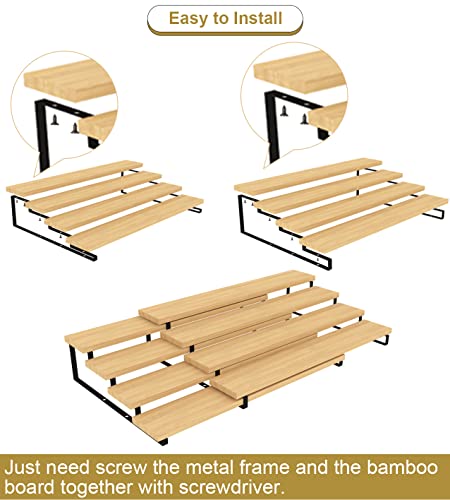 Derkniel 4 Tier Expandable Bamboo Spice Rack Cabinet Step Shelf Organizer For Kitchen Pantry Countertop Cupboard #TOP1