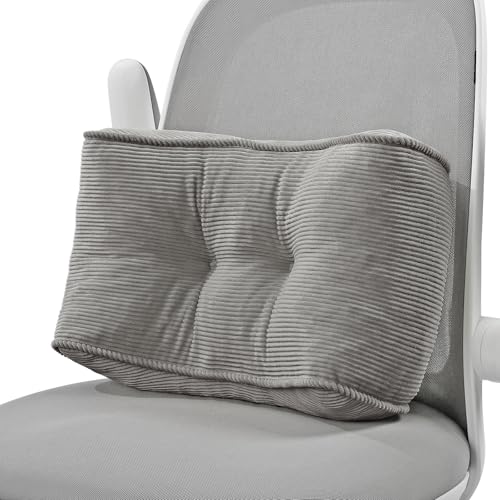 Glyzia Lumbar Support Pillow for Office Chairs, Bite-Size Natural Latex Foam Back Support Pillow for Lower Back Pain Relief, Soft & Support Corduroy Desk Chair Cushion, M, Gray