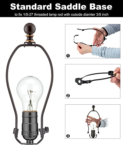 Lamp Harp 8 Inch for Table and Floor Lamps, 2 Set Heavy Duty Lamp Shade Bracket with 3/8 Standard Saddle, E26 Light Base UNO Fitter Adapter and Lamp Finial, Bronze