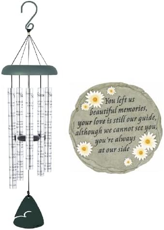 Naturesroom Sympathy Wind Chime for Mom Dad - Bereavement Gift Set of Carson Home Accents 62913 Always Near Sonnet Memorial Wind Chime and Memorial Stepping Stone - Sympathy Gift for Loss of Loved One