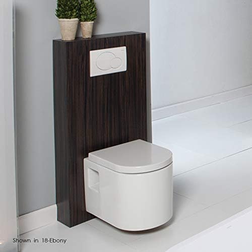 Lacava wood box installed with a wall-mounted toilet, showing the flush plate.