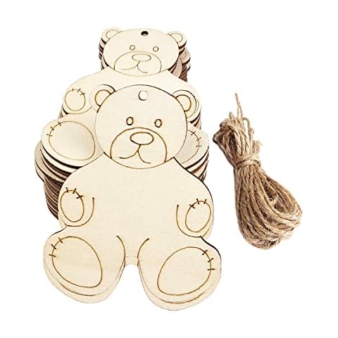 24 Pieces Wooden Bear Cutouts Wood Bear Ornaments DIY Bear Craft Bear Wooden Gift Tags Hanging Ornaments for Kid's DIY Projects Party Decorations Craft Project Cover