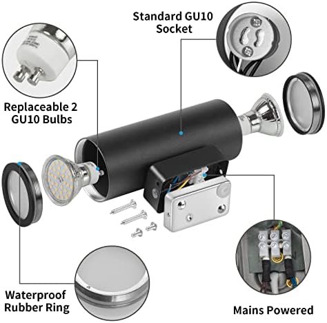wowatt 2 Pcs Outdoor Wall Lights Mains Powered Up Down Wall Light Include Led Outdoor Wall Lamp Waterproof IP44 for Garden, Fence, Patio, Gate, Driveway, 4000K Natural White (Incl. 4X 5W GU10 Bulb)