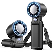 Deyhoc Portable Handheld Turbo Fan, 1-199 Speed Adjustable with LED Display, High-Power Motor, Rechargeable Battery, 4 IN 1 Pocket Design Mini Fans for Indoor/Outdoor/Travel/Work, Black