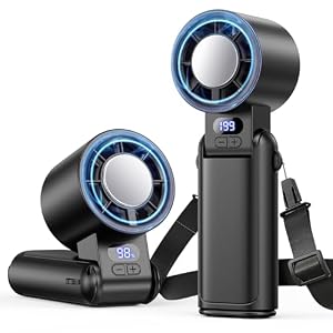 Portable Handheld Turbo Fan, 1-199 Speed Adjustable, Black | 4 IN 1 Pocket Design with LED Display, High-Power Motor, Rechargeable Battery, Mini Fans for Indoor/Outdoor/Travel/Work