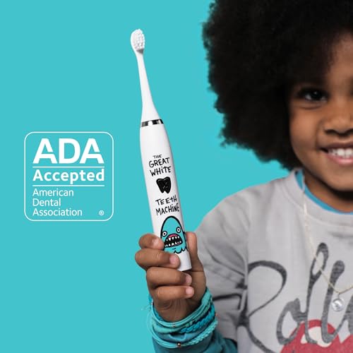 Made by Dentists Kids Electric Toothbrush - Rechargeable Vibrating Toothbrush with Timer, Includes 6 Replacement Heads, Christmas Gift for Kids, Kid & Toddlers Age 2+, Shark - Thumbnail 2