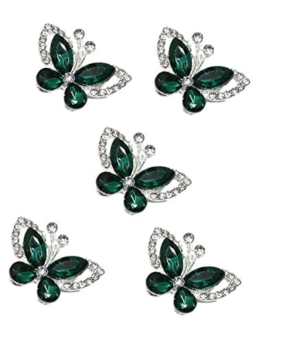 5Pcs Crystal Butterfly Flat Back Diamante Embellishment Grade A Rhinestones Sparkly (Emerald Green) #TOP25
