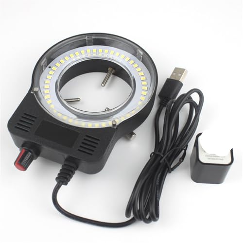Microscope Blue LED Adjustable Ring Light Iluminator Lamp for Industry Stereo Microscope Camera Magnifier Light Source(Black with Adapter)