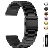 Fullmosa Cinturino 20mm per Orologio in Acciaio Inossidabile a Sgancio Rapido per Uomo e Donne, Cinturini Metallo di Ricambio per Smartwatch Compatible con Samsung Garmin, Nero
